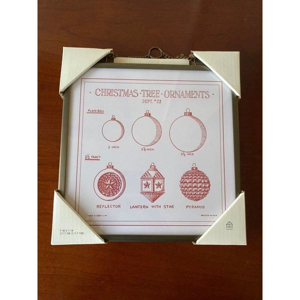 Hearth & Hand 7" x 7" Metal Framed Ornaments Print Wall Art Red/White NWT